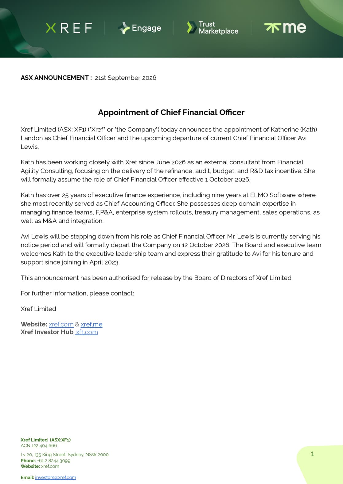 Appointment of Chief Financial Officer